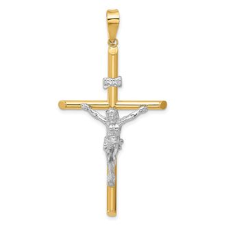 Diamond2Deal 14k Two-tone Gold Polished Jesus Crucifix Pendant