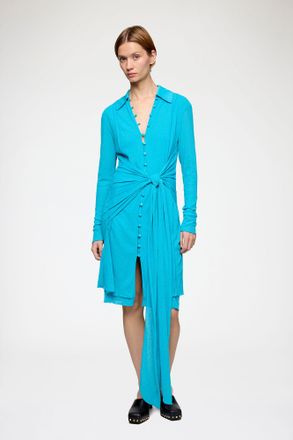 Ganni Short Dress in Marl Mesh - Size 34 River Blue