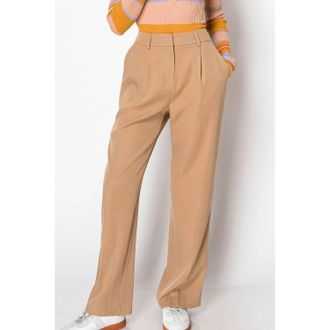 Skylar Rose Wide Leg Trousers Smocked Back Pants In Taupe
