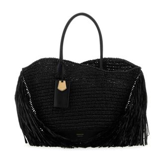 Ferragamo Handbags, female, Black, ONE SIZE, Raffia and Leather Shopping Bag
