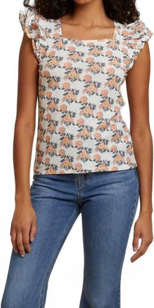 Nation Ltd Cameo Print Notched Ruffle Tank Top In Peach Blossom