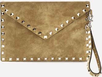 Valentino Garavani Clutch Rockstud media in suede Woman UNI