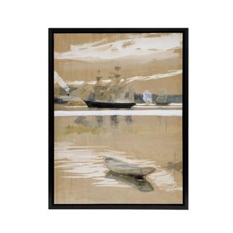 Artery8 Albert Edelfelt Seascape View From the Pier Framed Canvas Art Print in Brown | Size: W24 x H32