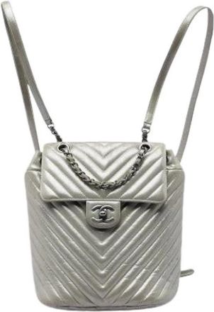 Chanel Pre-owned Vintage Quilted Calfskin Backpack - Dames - Vintage Rugzakken - Grijs - ONE Size - Leer - Vintage