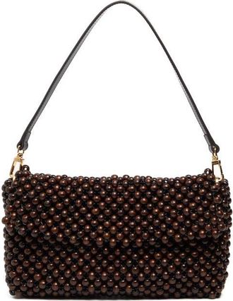 Staud Timmy Beaded Shoulder Bag in Dark Brown at Nordstrom
