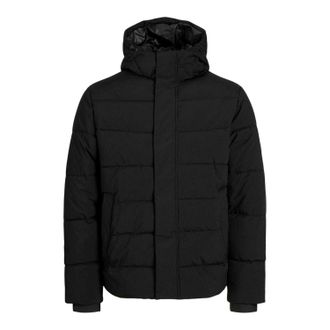 Jack & Jones Jack And Jones Heren pufferjack met capuchon, geribd en in kleurblokken (Zwart)