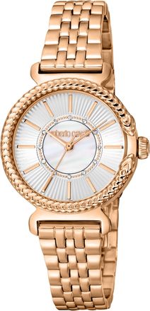 Roberto Cavalli Womens Silver & White MOP Rose Gold Quartz Watch