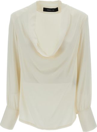 Federica Tosi Silk-Blend Deep Draped Neckline Blouse