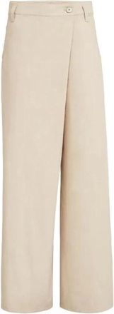 Brunello Cucinelli Losse Omgeslagen Broek - Dames - Wijde Broeken - Beige - L - Katoen - Broeken