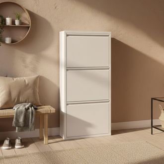 Dmora Zapatero De Metal Con Tres Puertas Con Solapa, Color Blanco, Medidas 50 X 103 X 15 Cm, Con Embalaje Reforzado - Dmora