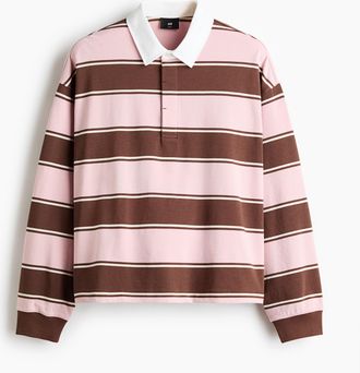 H&M Rugbyshirt in Loose Fit - Hellrosa/Gestreift