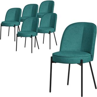 ML Design Ml-design Juego 6x Sillas De Comedor Azul Petr&oacute;leo De Poli&eacute;ster Tapizado Con Patas De Metal Asiento Acolchado Con Respaldo Semi-redondo Dise&ntilde;o Atempor