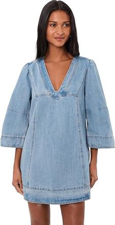 Free People Goldie Baloon Sleeve Womens Dress Celestial Blue : LG (Womens 12-14), Cotton