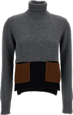 Plan C Grey Cashmere-Blend Bicolor Turtleneck Sweater