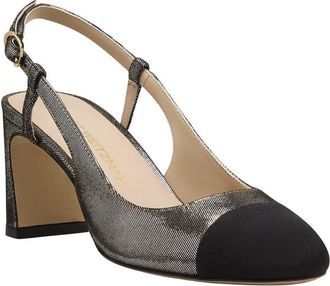 Stuart Weitzman Babette Cap-Toe Leather & Grosgrain Slingback 60 Pump