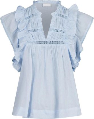 Neo Noir Lichtblauwe Voile Blouse - Dames - Blouses - Blauw - 2XL - Overhemden
