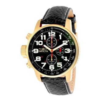 Invicta Accessoires, Heren, Zwart, ONE Size, Zwarte Leren Chronograaf Horloge