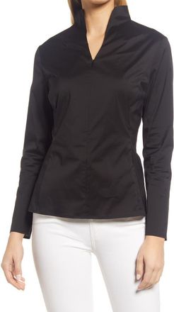 Ming Wang Quarter Zip Funnel Neck Shirt in Black at Nordstrom, Size X-Small