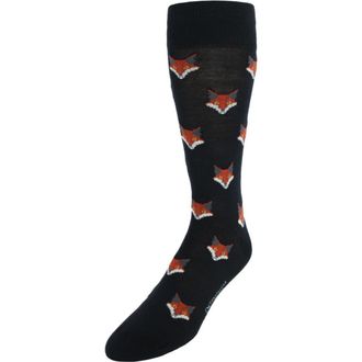 Trafalgar Store What Did The Fox Say Mid-Calf Mercerized Cotton Novelty Socks in Black at Nordstrom