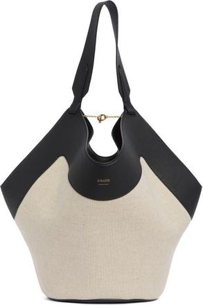 Khaite Medium Lotus Canvas & Leather Tote in 367 Black /Natural at Nordstrom