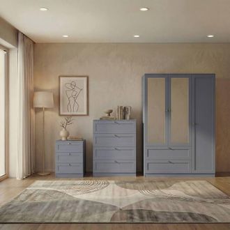 Home Discount Vida Designs Altino 3Pc Bedroom Set(3Dr Bedside, 4Dr Chest, Wardrobe) in Grey
