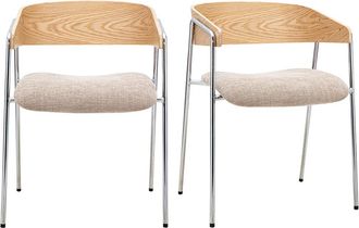 Miliboo Sillas De Tela Efecto Terciopelo Texturizado Topo, Madera Clara Y Metal Cromado (lote De 2) Fanely