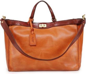 OLD TREND Ixia Genuine Leather Jet Set Travel Tote in Caramel at Nordstrom
