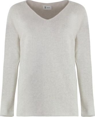 THE (ALPHABET) Cashmere mix V-hals trui - Dames - Cashmere truien - Grijs - S - Katoen - Truien & Vesten