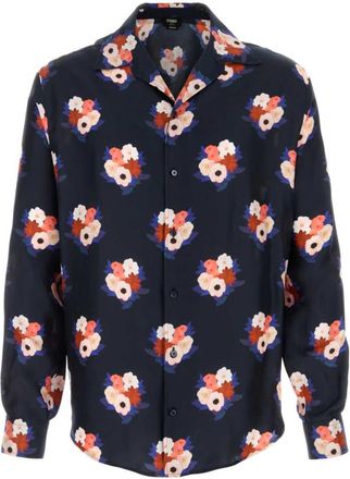 Fendi Dark Blue Floral Printed Silk Shirt