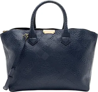 Burberry Blue Leather Check Dewsbury Tote (Authentic Pre-Loved)