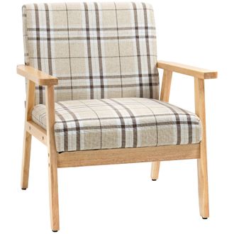 HOMCOM Modern Accent Chairs Upholstered Linen-Feel Living Room Chair Beige | TJ Hughes