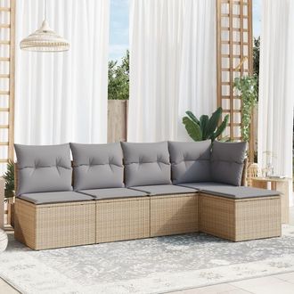 vidaXL Juego De Sof&aacute;s Jard&iacute;n Con Cojines 5 Pzas Rat&aacute;n Sint&eacute;tico Beige Vidaxl