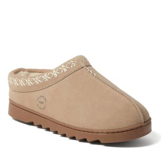 Dearfoams Womens Doreen Genuine Suede Clog Slipper With Embroidery