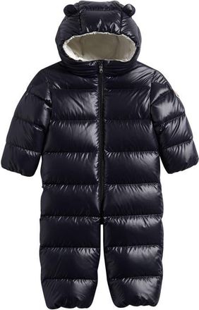 Moncler Kids Alanie Down Hooded Snowsuit in Navy at Nordstrom, Size 18-24M