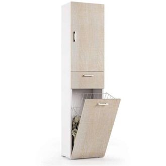 Terraneo Terraneo - Mobile Multiuso Con Cestello Porta Biancheria bianco anta rovere