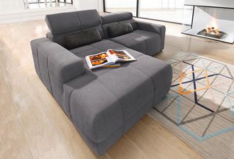 Domo Collection Ecksofa »Brandon, inkl. Kopfteilverstellung, B/T/H: 214/100/80 cm, L-Form« Luxus-Microfaser, grau