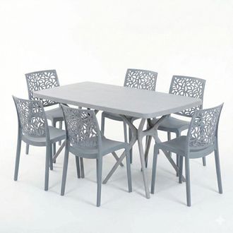 Siediti Fuori e Dentro Conjunto de resina mesa rectangular gris 158x84 cm y 6 sillas azul