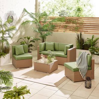 Furniturebox Orlando 4 Seat Modular Outdoor Garden Rattan Sofa in Green