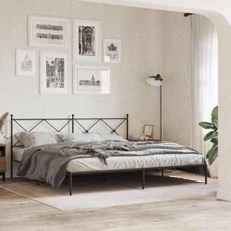 Berkfield Home Metal Bed Frame without Mattress with Headboard Black 200x200cm | Size: 200x200 cm