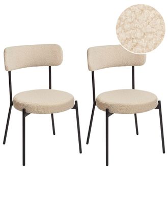 Beliani Set Di 2 Sedie Da Sala Da Pranzo Senza Braccioli In Acciaio Boucle Con Gambe Nere Beige Chiaro Allison