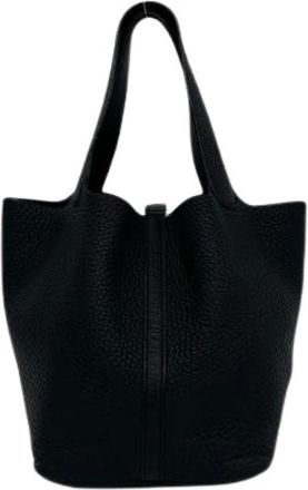 Herm&egrave;s Pre-owned Picotin Lock MM Taurillon Clemence Handbag - Dames - Vintage Tas - Zwart - ONE Size - Leer - Vintage
