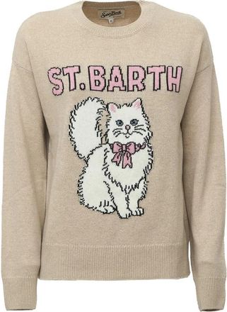MC2 Saint Barth Tessa Ronde Hals Trui - Dames - Ronde hals truien - Beige - S - Wol - Truien & Vesten
