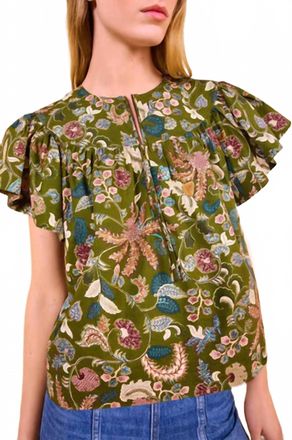 Ulla Johnson Perline Flutter Sleeve Blouse In Lichen