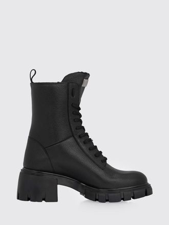 Philipp Plein Lace-Up Combat Boots in Grained Leather with Lug Sole
