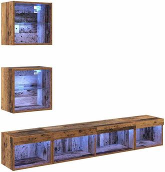 vidaXL Unidades De Tv De Pared Con Led Con Led 5 Pcs Madera Vieja Vidaxl