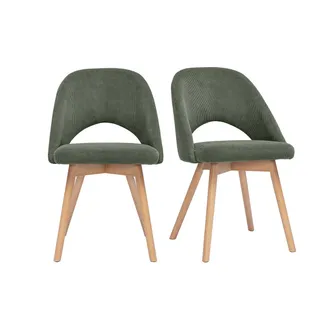 Miliboo Sillas Escandinavas En Tela De Pana Verde Caqui Y Madera Clara (pack De 2) Cosette