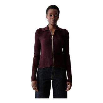 Victoria Beckham Truien & Vesten, Dames, Rood, S, Wol, Ribbed Zip-up Cardigan