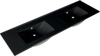 Saniclass Vygo Meubelwastafel - 141x2x46cm - overloop - 2 wasbakken - 0 kraangaten - keramiek - mat zwart