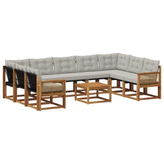 vidaXL Conjunto De Sof&aacute;s De Exterior 10 Pcs Natural Y Gris Claro Vidaxl