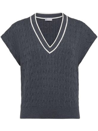 Brunello Cucinelli Maglione smanicato intrecciato - Grigio